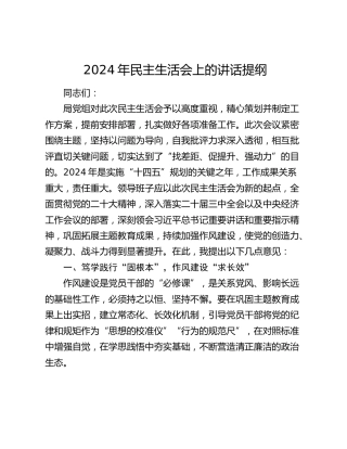 2024年民主生活会上的讲话提纲