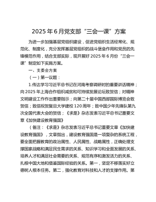 2025年6月党支部“三会一课”方案