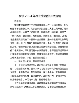 乡镇2024年民主生活会讲话提纲