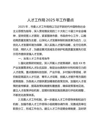 人才工作局2025年工作要点
