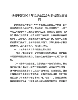 党员干部2024年组织生活会对照检查发言提纲