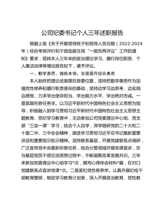 公司纪委书记个人三年述职报告