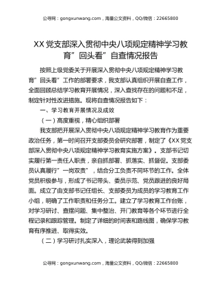 xx党支部深入贯彻中央八项规定精神学习教育回头看自查情况报告