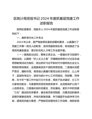 区统计局党组书记2024年度抓基层党建工作述职报告