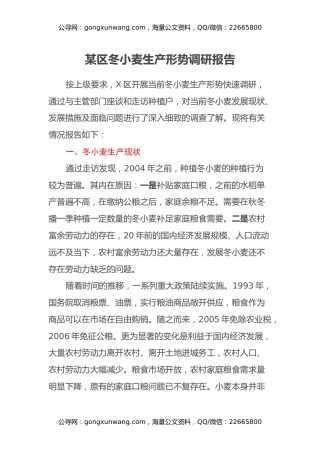 某区冬小麦生产形势调研报告