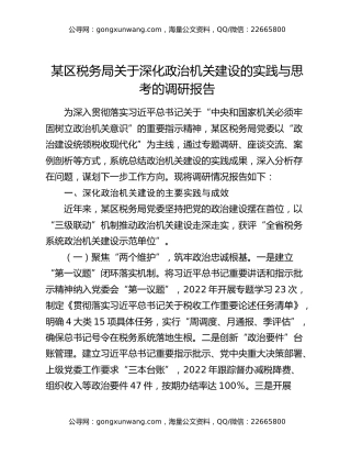 某区税务局关于深化政治机关建设的实践与思考的调研报告