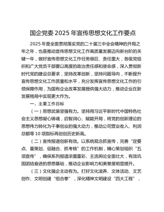 国企党委2025年宣传思想文化工作要点