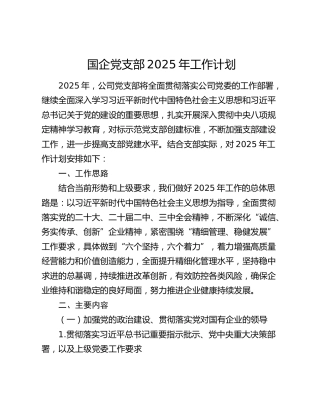 国企党支部2025年工作计划