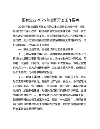国有企业2025年意识形态工作要点