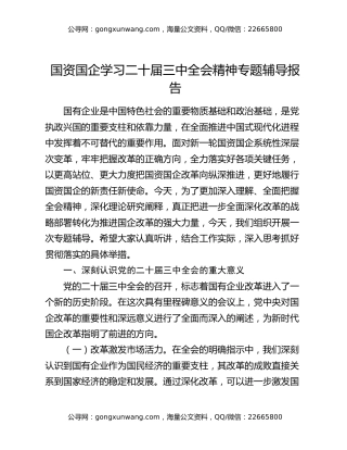 国资国企学习二十届三中全会精神专题辅导报告