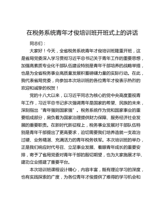 在税务系统青年才俊培训班开班式上的讲话