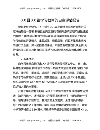 XX县XX镇八项规定精神学习教育的自查评估报告