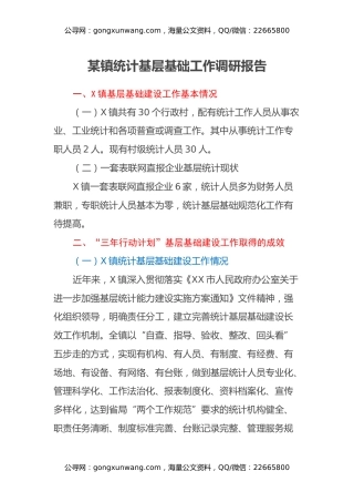 某镇统计基层基础工作调研报告