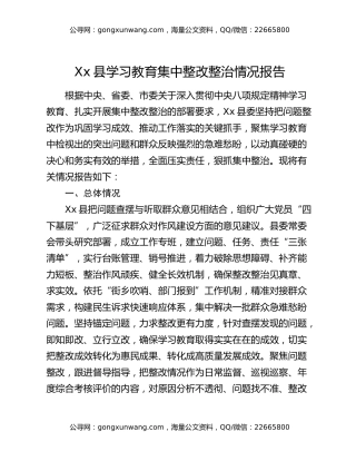 xx县八项规定精神学习教育集中整改整治情况报告