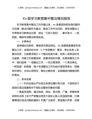 Xx县八项规定精神学习教育集中整治情况报告