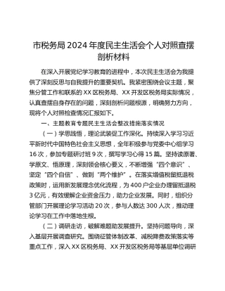 市税务局2024年度民主生活会个人对照查摆剖析材料