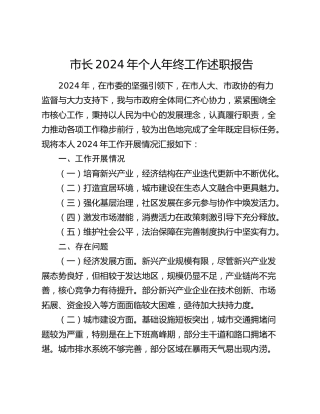 市长2024年个人年终工作述职报告