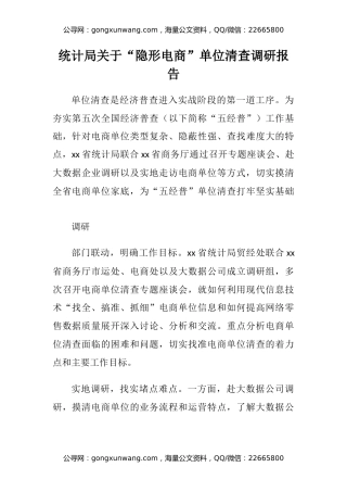 统计局关于“隐形电商”单位清查调研报告