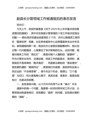 副县长分管领域工作被通报后的表态发言