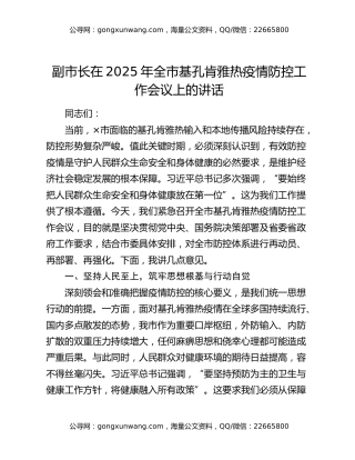 副市长在2025年全市基孔肯雅热疫情防控工作会议上的讲话
