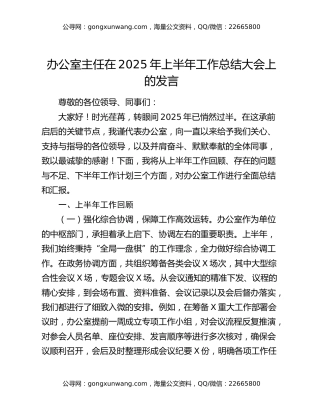 办公室主任在2025年上半年工作总结大会上的发言