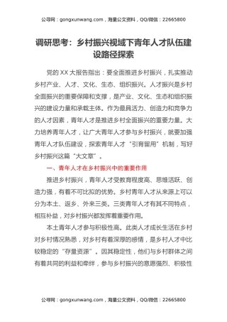 调研思考：乡村振兴视域下青年人才队伍建设路径探索