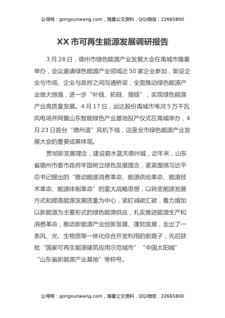 调研报告：XX市可再生能源发展调研报告