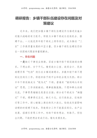 调研报告：乡镇干部队伍建设存在问题及对策建议