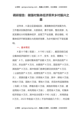 调研报告：做强村集体经济 筑牢乡村振兴之基