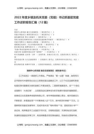 2022年度乡镇及机关党委（党组）书记抓基层党建工作述职报告汇编（12篇）