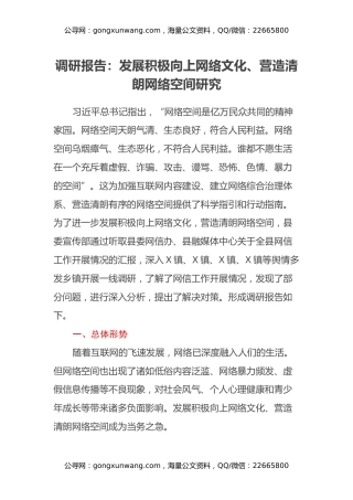 调研报告：发展积极向上网络文化、营造清朗网络空间研究