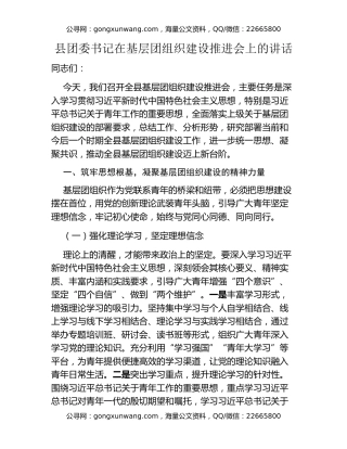 县团委书记在基层团组织建设推进会上的讲话