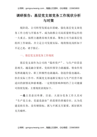 调研报告：基层党支部党务工作现状分析与对策