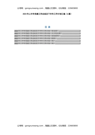 2023年上半年党建工作总结及下半年工作计划汇编（6篇）