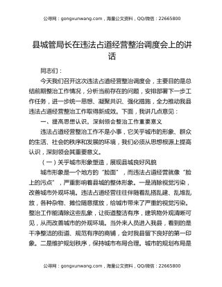 县城管局长在违法占道经营整治调度会上的讲话