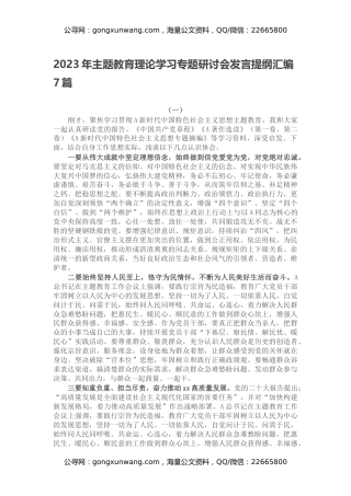 2023年主题教育理论学习专题研讨会发言提纲汇编7篇
