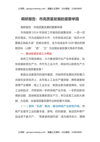 调研报告：市高质量发展的重要举措
