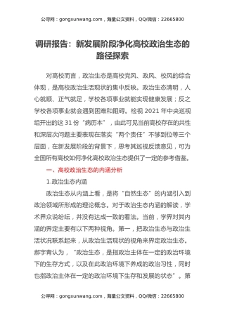 调研报告：新发展阶段净化高校政治生态的路径探索