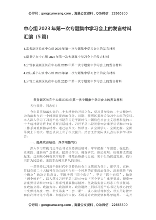 中心组2023年第一次专题集中学习会上的发言材料汇编（5篇）