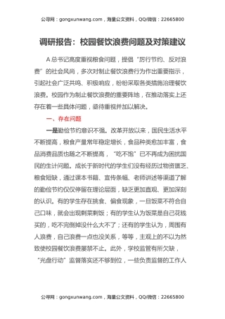 调研报告：校园餐饮浪费问题及对策建议