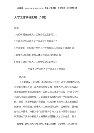人才工作讲话汇编（5篇）