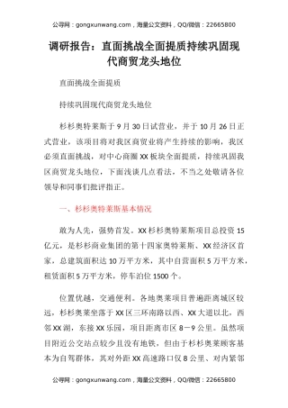 调研报告：直面挑战 全面提质 持续巩固现代商贸龙头地位
