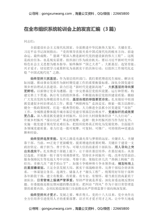 在全市组织系统轮训会上的发言汇编（3篇）