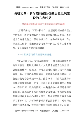 调研文章：新时期加强队伍基层党组织建设的几点浅见