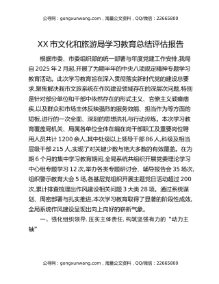 XX市文化和旅游局八项规定精神学习教育总结评估报告