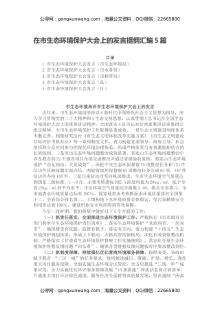 在市生态环境保护大会上的发言提纲汇编5篇