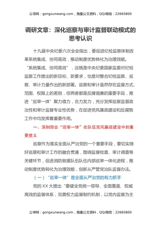 调研文章：深化巡察与审计监督联动模式的思考认识