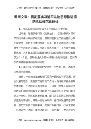 调研文章：贯彻落实习近平法治思想推进消防执法规范化建设
