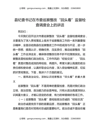 县纪委书记在市委巡察整改“回头看”监督检查调度会上的讲话