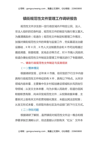 镇街规范性文件管理工作调研报告